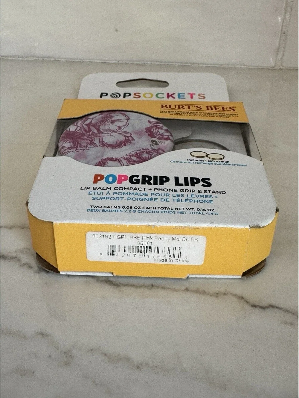 PopSockets Lip Balm Phone Grip PopLips Burt's Bees w/ Refill Pink Peony